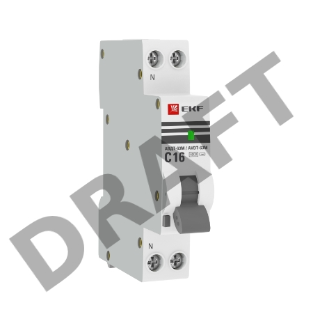 Дифференциальный автомат АВДТ-63М EKF DA63M-16-30 16А/30мА (1мод., хар.C, электронный тип AC) 6кА EKF PROxima