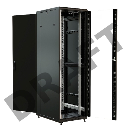 Шкаф коммутационный WRline (WR-TT-2766-AS-RAL9004) напольный 27U 600x600мм пер.дв.стекл задн.дв.стал.лист 2 бок.пан. 800кг черный 510мм 1388мм IP20 сталь