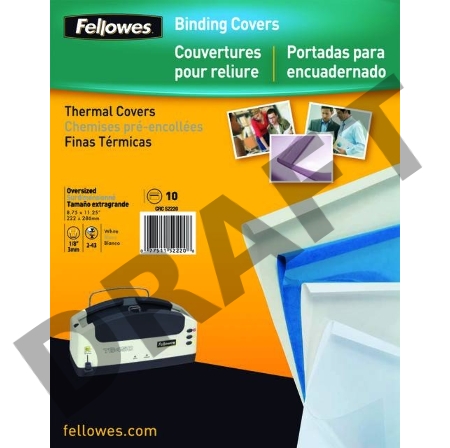 Обложки для термопереплета A4,  Fellowes®, 8 мм, 100 шт., вверх - прозрачный ПВХ, низ - глянцевый белый картон