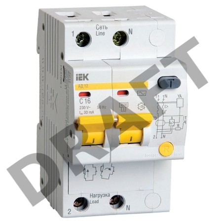 Выключатель автоматический дифференциального тока ИЭК 2п 16А/30мА  АД-12 MAD10-2-016-C-030 (5)
