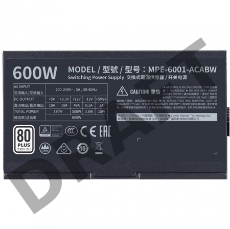 Блок питания Cooler Master MWE White 600 MPE-6001-ACABW-EU 230V 600W A/EU Cable Блок питания Cooler Master MWE White 600 MPE-6001-ACABW-EU 230V 600W A/EU Cable