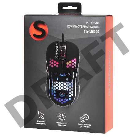 Мышь SunWind SW-M800G черный оптическая (3200dpi) USB для ноутбука (6but)