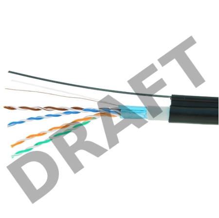 Кабель Cablexpert, FTP5e, 4 пары, 0.52 мм, медь, однож., экран, 305 м, для внешней прокладки с тросом, Fluke Test, черный