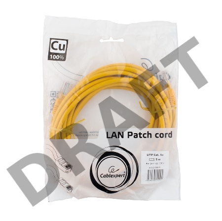 Патч-корд медный UTP Cablexpert PP10-5M/Y кат.5, 5м, литой, многожильный (жёлтый)