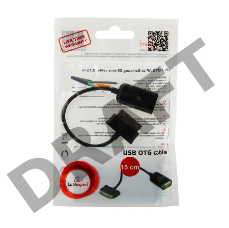 Кабель Gembird/Cablexpert A-OTG-AF30P-001 Кабель USB 2.0 OTG ,  USBAF/BM30pin, для планшетов Samsung, 0.15м, пакет
