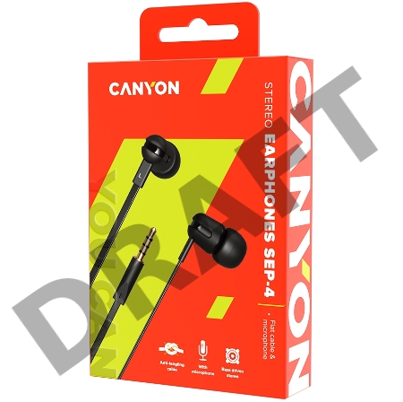 Наушники CANYON Stereo earphone with microphone, 1.2m flat cable, Black, 22*12*12mm, 0.013kg