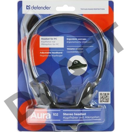 Гарнитура стерео Defender HN-102 /накладные компактные / Ø30 мм/ 2 х 3.5 mm jack стерео/ кабель 1,8 м/ черный. 63102