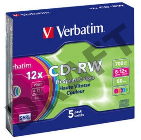 Диск CD-RW Verbatim 700Mb 12x Slim case (5шт) Color (43167)