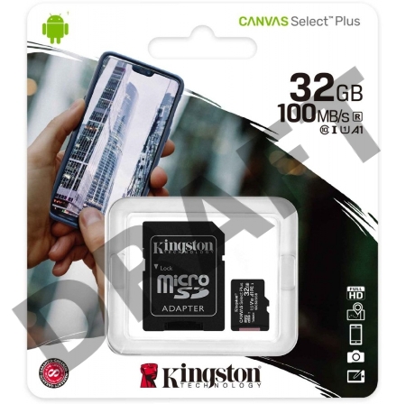 Флеш карта microSDHC 32GB  Class10 Kingston <SDCS2/32GB> Class10 UHS-I Canvas Select up to 100MB/s с адапт.