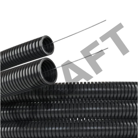Труба гофрированная ПА d12мм с протяж. черн. (уп.50м) ДКС PA611216F2