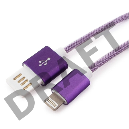 Кабель Gembird USB 2.0 Cablexpert CCB-ApUSBp1m, AM/Lightning 8P, 1м, армированная оплетка, разъемы фиолетовый металлик, блистер