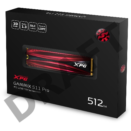 Накопитель SSD ADATA 512Gb XPG S11 Pro  M.2<AGAMMIXS11P-512GT-C> (PCI-E 3.0 x4, up to 3500/2300Mbs, 390000 IOPs, 3D TLC, NVMe 1.3, 22x80mm, радиатор)