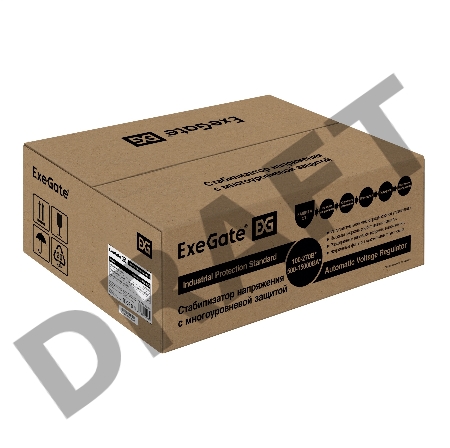 Стабилизатор напряжения ExeGate Master Turbo AVS-10000 (10000ВА, 100-265В, цветной дисплей, 220В±8%, КПД 98%, 5 уровней защиты, задержка, усиленный метал.корпус, клем.колодка+евророзетка, RTL)