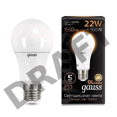 Лампа светодиодная A70 22Вт 3000К E27 Gauss 102502122