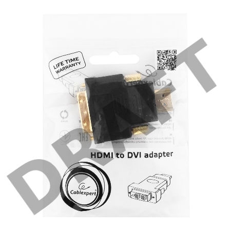 Адаптер (переходник) Gembird  HDMI-DVI A-HDMI-DVI-1, 19M/19M, золотые разъемы, пакет 