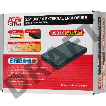Внешний корпус для HDD AgeStar 3UB2P3 SATA III пластик черный 2.5