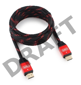 Кабель HDMI Cablexpert, серия Gold, 3 м, v1.4, M/M, красный, позол.разъемы, алюминиевый корпус, нейлоновая оплетка, коробка