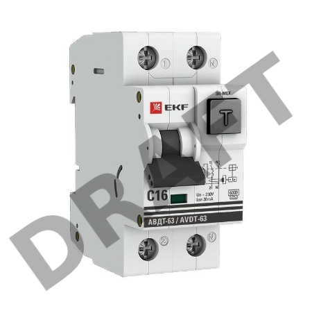 Дифференциальный автомат АВДТ-63 EKF DA63-16-30 16А/30мА (характеристика C, эл-мех тип A) 6кА EKF PROxima