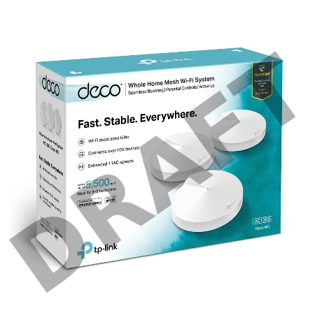 Маршрутизатор TP-Link TP-Link DECO M5(3-PACK) AC1300 Домашняя Wi-Fi система, чипсет Qualcomm, два диапазона (Dual-Band), поддержка стандартов 802.11ac/a/b/g/n, 717 МГц четырёхъядерный процессор, Bluetooth 4.2, 2 гигабитных порта Ethernet, 1 порт USB Type-