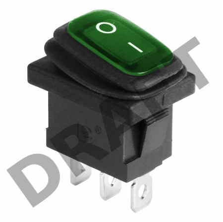 Выключатель клавишный 250V 6А (3с) ON-OFF зеленый  с подсветкой  Mini ВЛАГОЗАЩИТА REXANT
