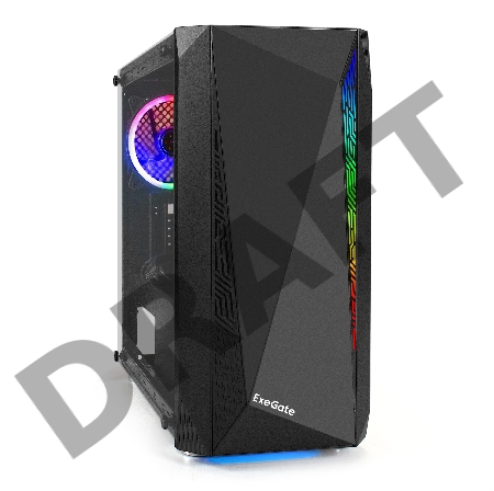 Корпус Minitower ExeGate Mistery R2-NPX450 (mATX, БП 450NPX с вент. 12 см, 2*USB+1*USB3.0, аудио, черный, 1 вент. 12см с RGB подсветкой и полоса на передней панели, боковая панель - закаленное стекло)