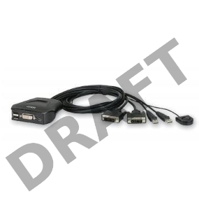 Переключатель KVM ATEN  CS22D-A7 KVM-переключатель, DVI-D+KBD+MOUSE, 1> 2 блока/порта/port USB, со встр. KVM-шнурами USB 2x1.2м (аналог Trendnet TK-21