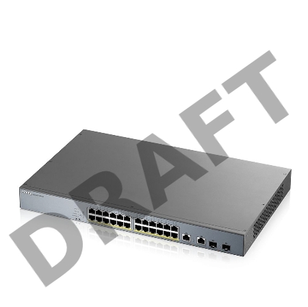 Коммутатор Zyxel GS1350-26HP, 24xGE PoE+, 2xCombo (SFP/RJ-45), бюджет PoE 375 Вт, дальность передачи питания до 250 м, автоперезагрузка PoE-портов, повышенная защита от перенапряжений и электростатических разряд