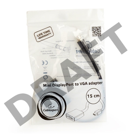 Переходник miniDisplayPort - VGA, Cablexpert A-mDPM-VGAF-02, 20M/15F, длина 15см, черный, пакет