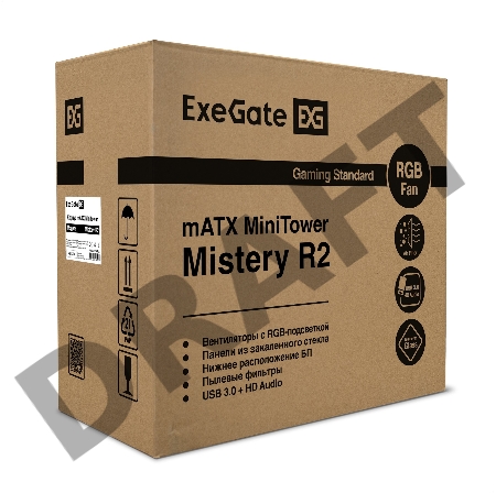Корпус Minitower ExeGate Mistery R2-NPX600 (mATX, БП 600NPX с вент. 12 см, 2*USB+1*USB3.0, аудио, черный, 1 вент. 12см с RGB подсветкой и полоса на передней панели, боковая панель - закаленное стекло) Корпус Minitower ExeGate Mistery R2-NPX600 (mATX, БП 600NPX с вент. 12 см, 2*USB+1*USB3.0, аудио, черный, 1 вент. 12см с RGB подсветкой и полоса на передней панели, боковая панель - закаленное стекло)