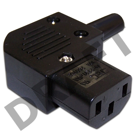 Вилка IEC 60320 C13, 10A, 250V, угловая, разборная, черная