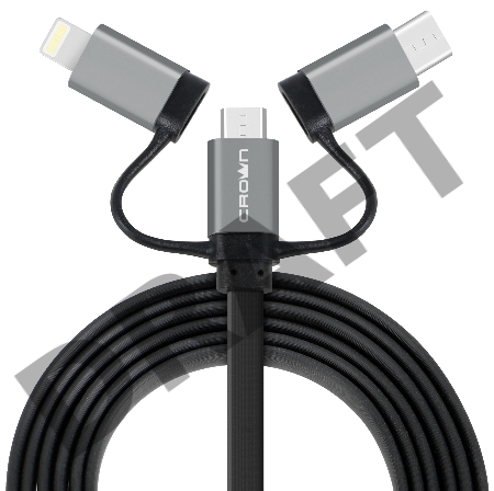 Кабель Crown USB - microUSB/USB Type-C/Lightning CMCU-3182 black