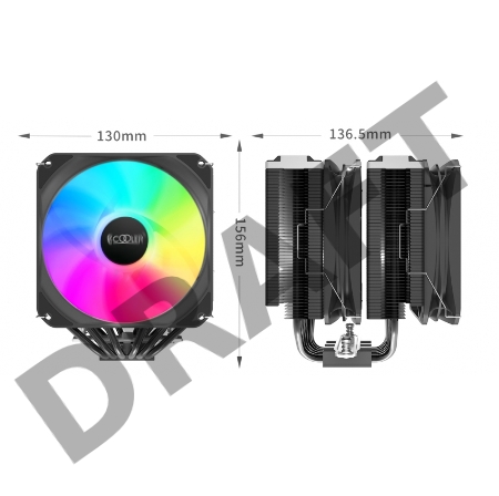 Кулер PCCooler Paladin S9 W S115X/1200/1700/20XX /AM4 (8 шт/кор, TDP 250W, 2x120mm ARGB PWM FAN, медная база, 6 тепловых трубок 6мм, 800-1800RPM, 10-28.6dBa)