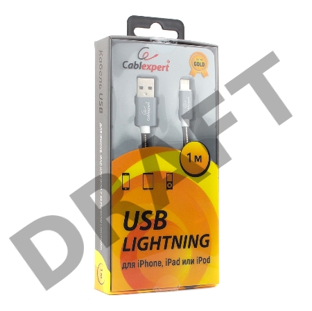 Кабель Cablexpert для Apple CC-G-APUSB02Gy-1M, AM/Lightning, серия Gold, длина 1м, титан, блистер