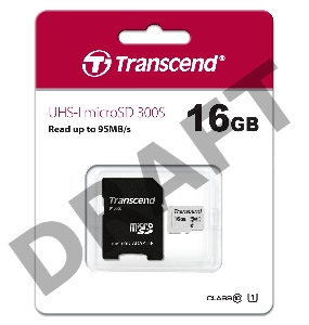 Флеш карта Micro SecureDigital 16Gb Transcend  TS16GUSD300S-A  {MicroSDHC Class 10 UHS-I, SD adapter}