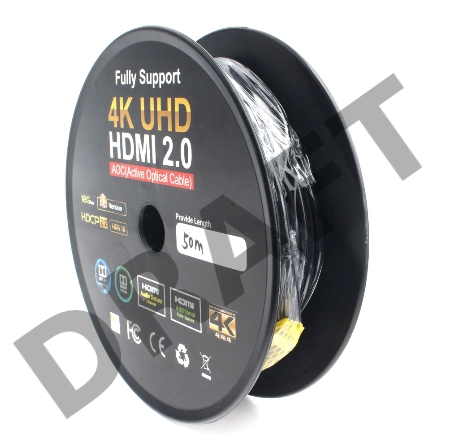 Активный оптический кабель HDMI Cablexpert, 50м, v2.0, 19M/19M, AOC Premium Series, позол.разъемы, экран, коробка