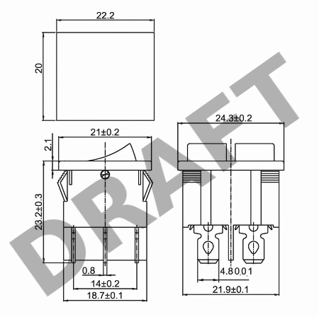 Выключатель клавишный 250V 6А (6с) ON-OFF красный с подсветкой ДВОЙНОЙ  Mini  REXANT