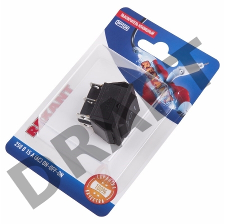 Выключатель клавишный 250V 15А (6с) ON-OFF-ON черный  с нейтралью (RWB-508, SC-767)  REXANT (в упак. 1шт.)