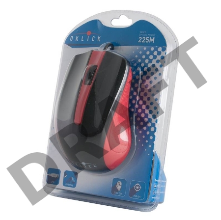 Мышь Oklick 225M черный/красный оптическая (1200dpi) USB (2but)