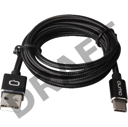 Кабель Qumo Type-С кабель, 1м, USB 2.0, 5В, 2А, 10Вт, PVC оплетка, PVC molded коннектор, черный