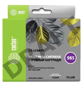 Картридж струйный Cactus CS-LC985Y желтый для Brother DCPJ315W/DCPJ515W (15ml)