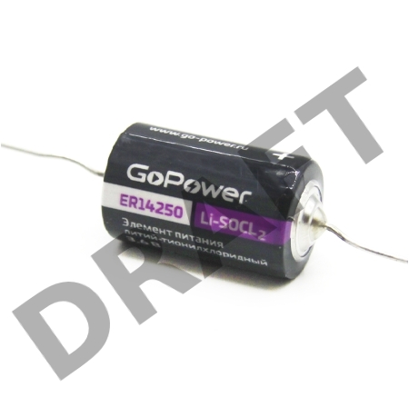 Батарейка GoPower 14250 1/2AA PC1 Li-SOCl2 3.6V с выводами (1/10/500)