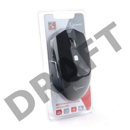 Мышь беспроводная Gembird MUSW-240, 2.4ГГц, черный, 5 кнопоки+колесо-кнопка, 1600 DPI, батарейки в комплекте