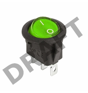 Выключатель клавишный круглый 12V 20А (3с) ON-OFF зеленый  с подсветкой  REXANT