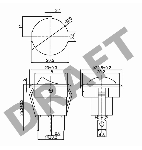 Выключатель клавишный круглый 12V 20А (3с) ON-OFF желтый  с подсветкой  REXANT