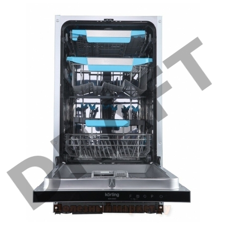 Встраиваемая посудомоечная машина Korting KDI 45985 / Узкая, 10 компл., третья корзина для столовых приборов,  А+++/A/A, Электронное сенсорное управление Touch Control, цифровой LED дисплей белого цвета Cold White, 8 программ, Автоматическая программа, Фу