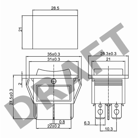 Выключатель клавишный 250V 15А (6с) ON-OFF-ON синий  с подсветкой и нейтралью  REXANT