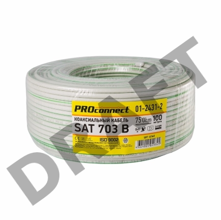 Кабель коаксиальный PROconnect SAT 703 B, CCS/Al/Al, 75%, 75 Ом, бухта 100 м, белый