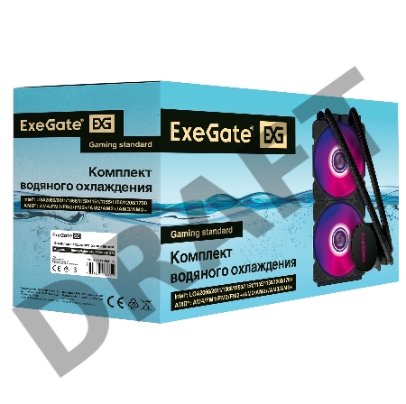 Комплект водяного охлаждения ExeGate EX293458RUS BlackWater-240.PWM.ARGB (3 PIN 5V ADDRESSABLE RGB подсветка, LGA2066/2011/1366/1150/1151/1155/1156/1200/1700/AM4/FM1/FM2/FM2+/AM2/AM2+/AM3/AM3+, TDP 220W, Fan 120mm, PWM, 800-2000RPM, Hydro bearing, 4pin, 1