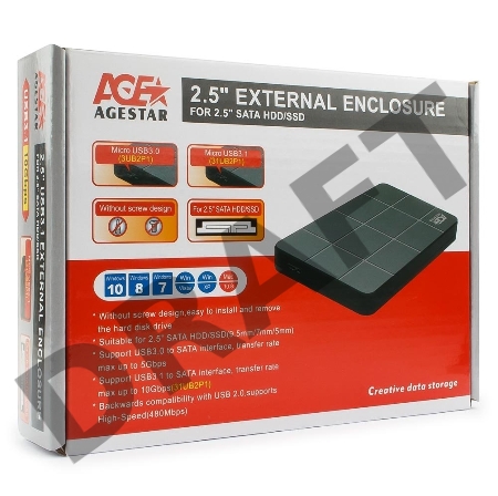 Внешний корпус для HDD AgeStar 3UB2P1 SATA III пластик черный 2.5