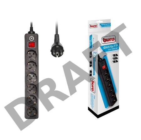 Сетевой фильтр Buro 600SH-1.8-B 1.8м (6 розеток) черный (коробка)